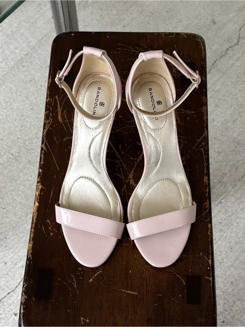 Bandolino Madia Blush Pink Patent Ankle Strap Heels Sandals 7.5M